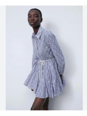 SHEIN Blue and White Printed Mini Dress